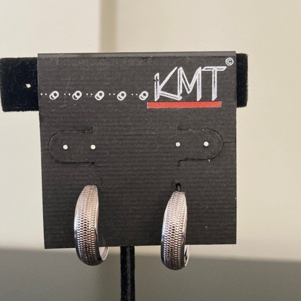 KMT Silver-Tone Textured Hoop Earrings